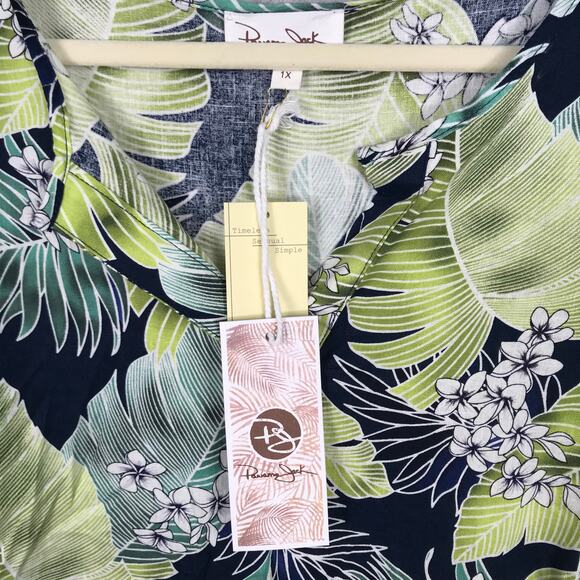 Panama Jack Top Womens Plus 1X Green Linen Palm‎ Resort Tropical Vacation Shirt - Picture 5 of 11